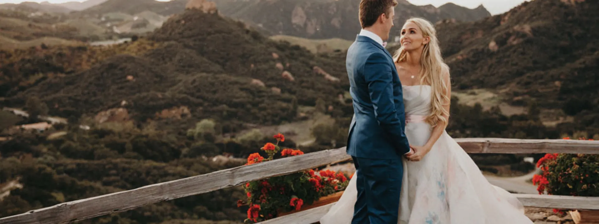 Courtney and Ryan stand overlooking the view at Cielo Farms in Malibu