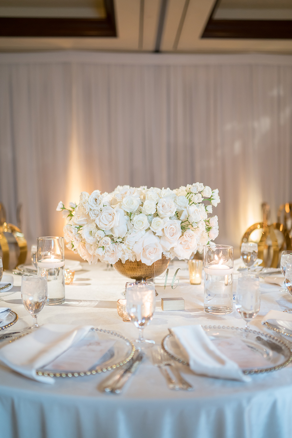 A floral centerpiece at Michael and Neda's wedding at Four Seasons Westlake Village