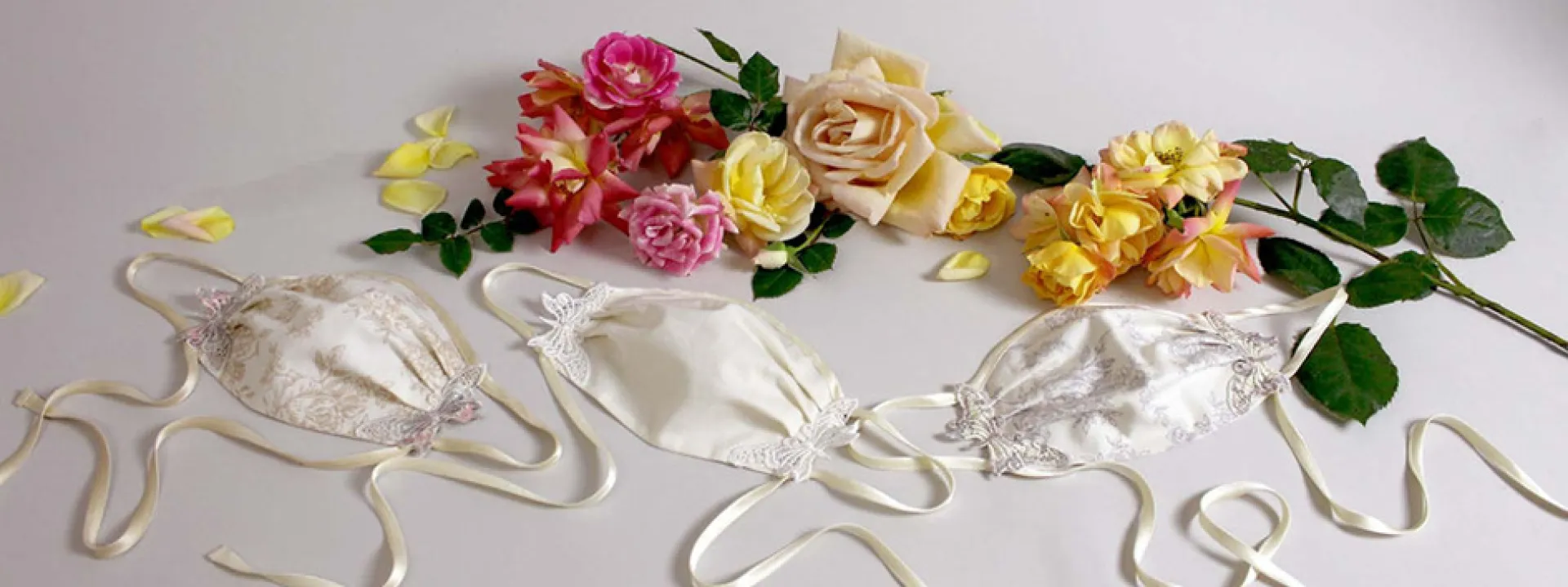 Collection of masks designed by bridal designer Claire Pettibone